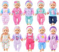 10 Sets Baby Doll Clothes and Accessories Include Rompers Outfits - 10 Sets Doll Clothes