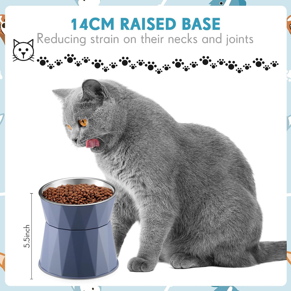 Lallisa 2 Pcs Elevated Cat Bowls, Adjustable Raised Feeder - Blue - image 3
