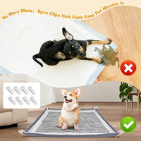 Dog Pee Pad Holder, Puppy Pad Holder Tray for 24'' x 24'' Training Pads, 15pcs Dog Potty Tray Set Include High Edge Silicone Mat & 6 Activated Charcoal Disposable Puppy Pads & 8 Holder Clamps