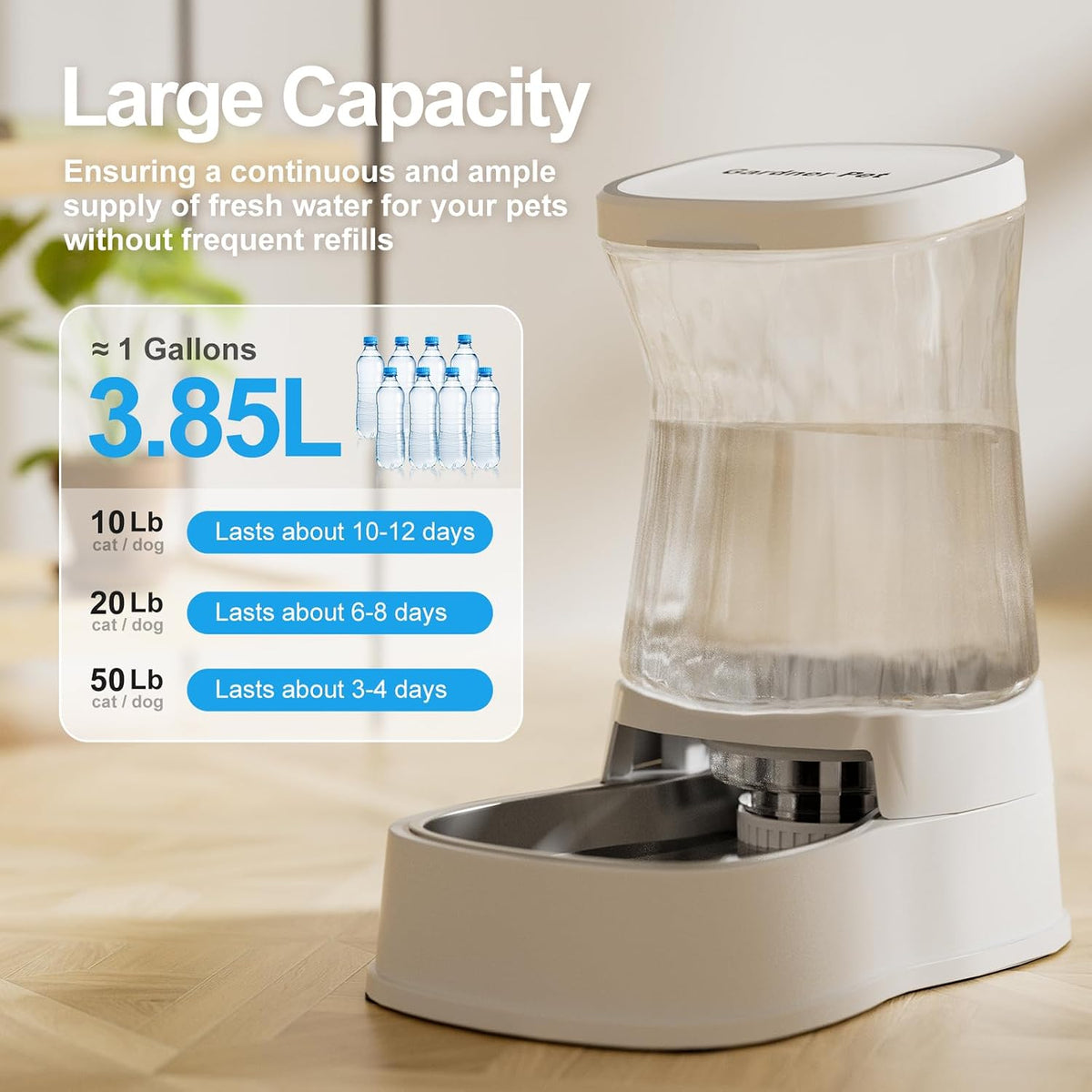 Automatic Dog Water Dispenser, Stainless Steel Bowls Feeder - Pearl White / 1 Gallon - image 3