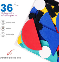 LiKee Wooden Shape Puzzle, 36 Blocks& 1 Booklet - 60 cards / 72 - image 3