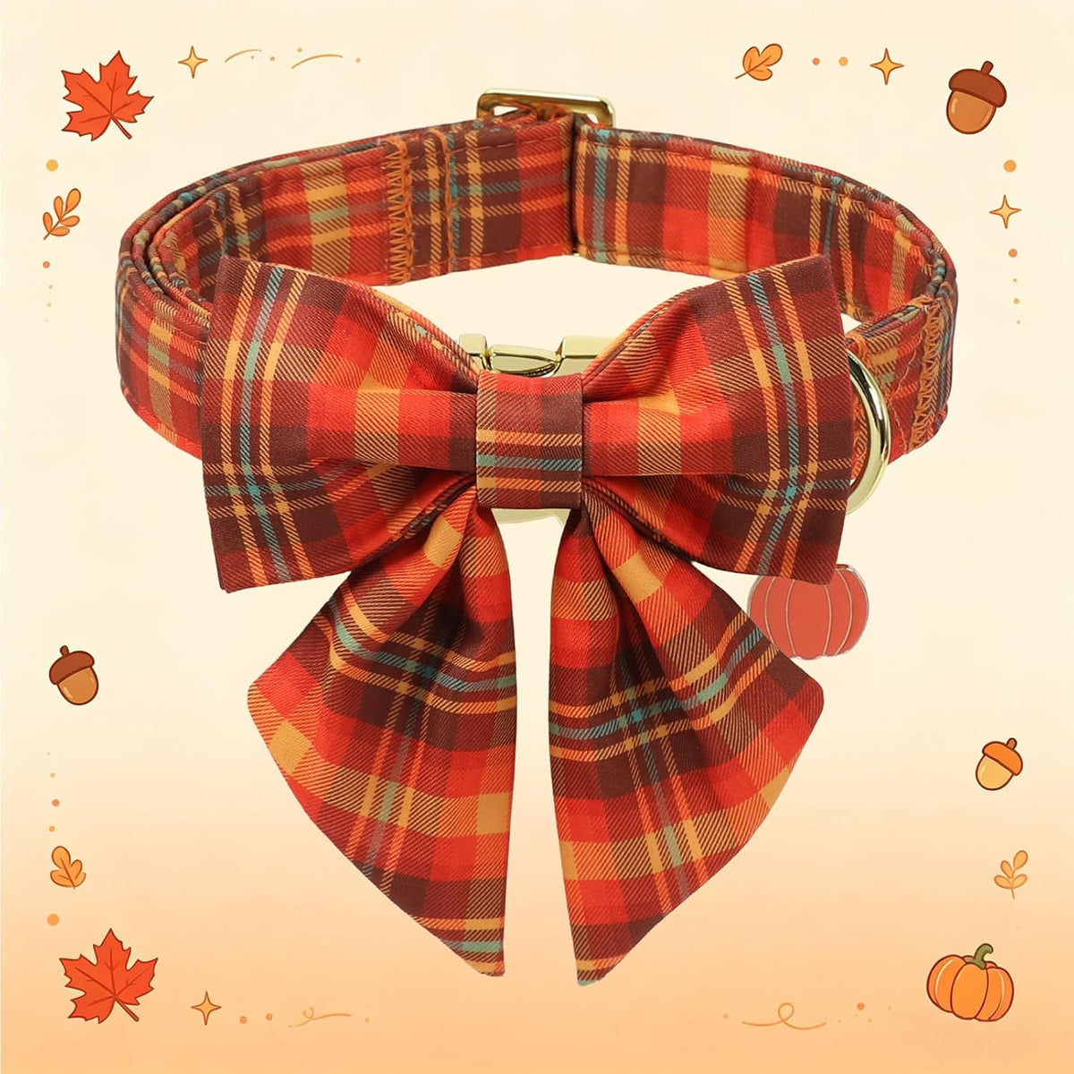 DOGWONG Fall Pumpkin Orange Plaid Dog Collar - C: Fall Plaid / S - image 2