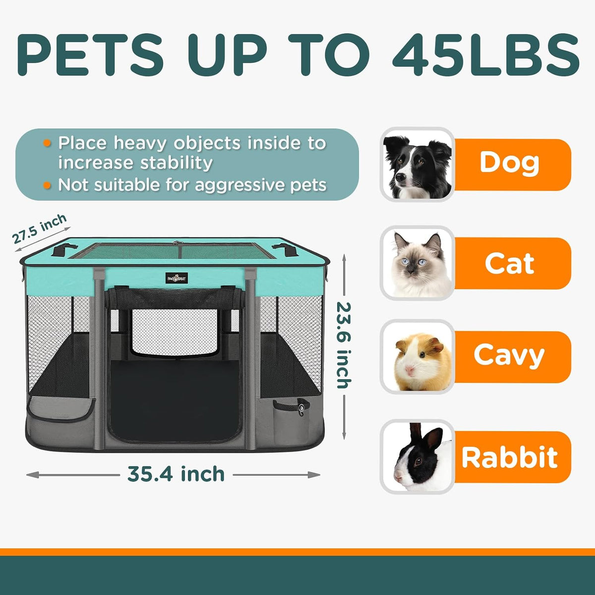 Foldable Pet Kitten Playpen - Black Teal 03 / Large(35.4''×27.5''×23.6'') - image 4