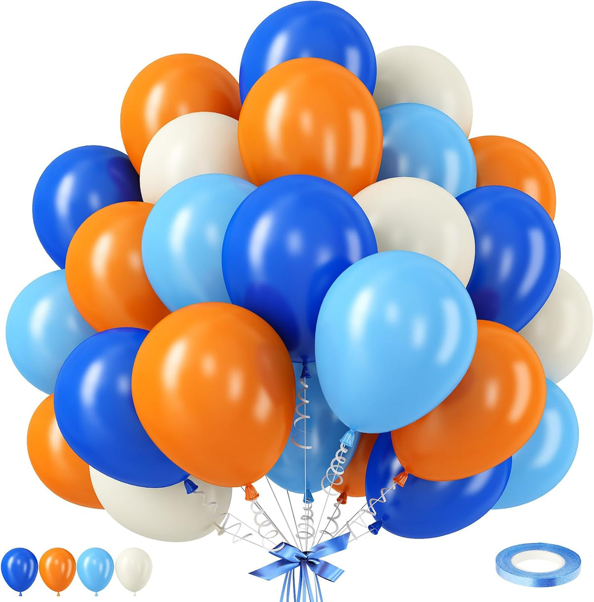 Blue Silver Balloon 12Inch Dark Metallic Blue Silver Confetti Latex - Blue and Orange