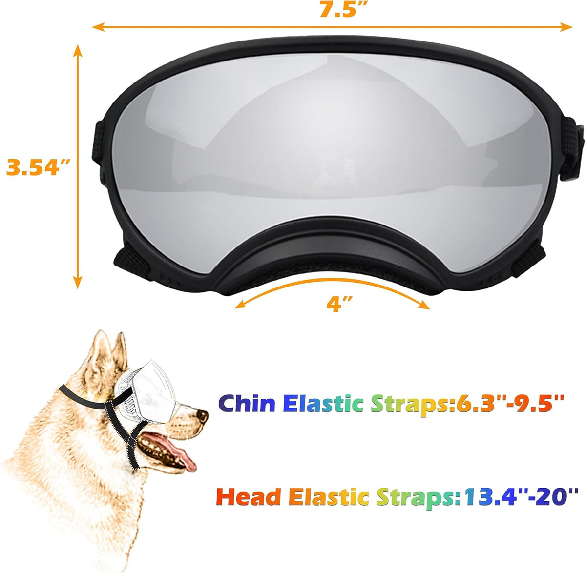 Medium Dog Sunglasses with Adjustable Strap UV Protection - Large size-Black frame silver lenses - image 3