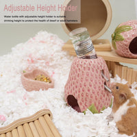 Adjustable No-Drip Pink Strawberry Ceramic Hamster Water Bottle – Essentials for Small Pets - Strawberry -pink - image 2