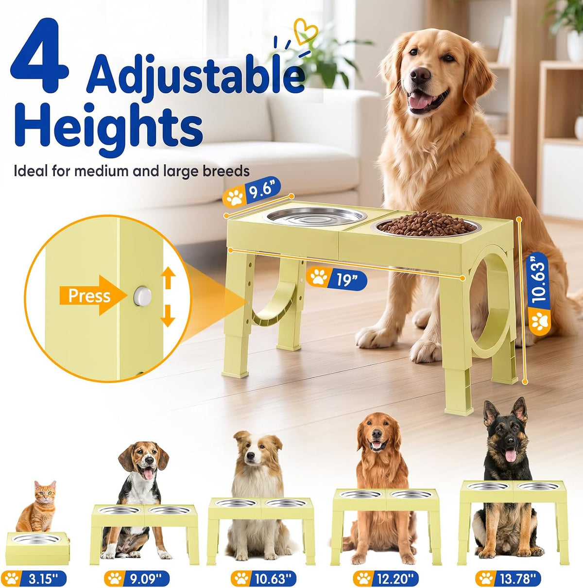 XIAZ Elevated Dog Bowls Large Breed Raised Dogs Bowl Stand - F-Yellow / Basic - image 2
