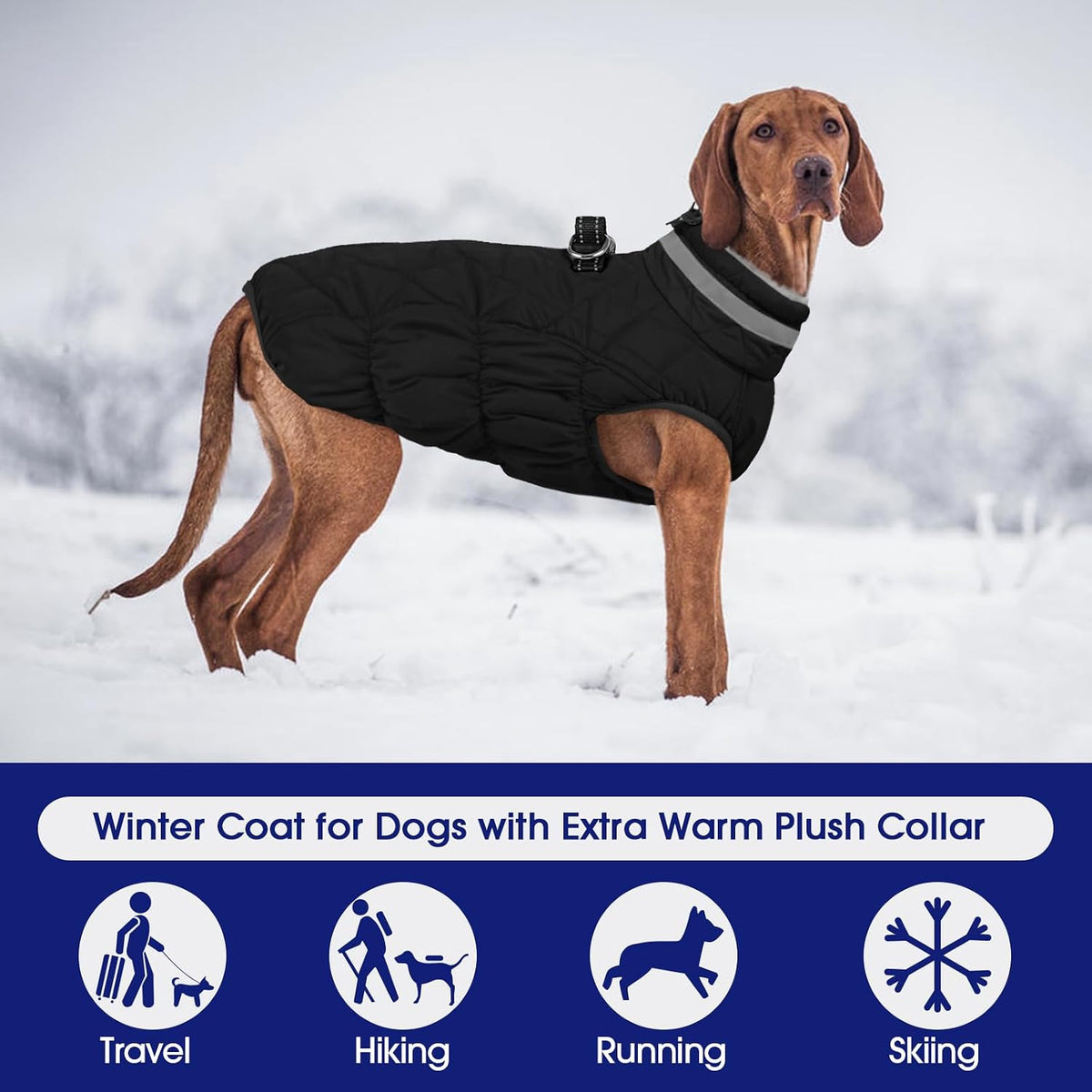 Dog Cold Weather Coats Reflective Dog Warm Jacket with Harness – Essentials for Dogs - Solid Black / XS(chest:14in) - image 4