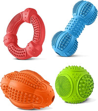 Dog Chew Toys 4 Pack, Dog Toys for Aggressive Chewers Small Medium Large Breed, Multifunctional Teeth Cleaning and Gum Massage, Tough Dog Toys with Natural Rubber for Puppy and Medium Large Dog