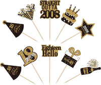 36PCS Happy 80th Birthday Cupcake Toppers Double Sided Black Gold - Straight Outta / 18th - image 3