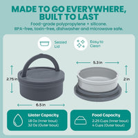 Dog Travel Bowls - Set of 2 Portable Pet Food & Water Dishes with Lid & Handle - Each Nesting - Grey / Large - image 3