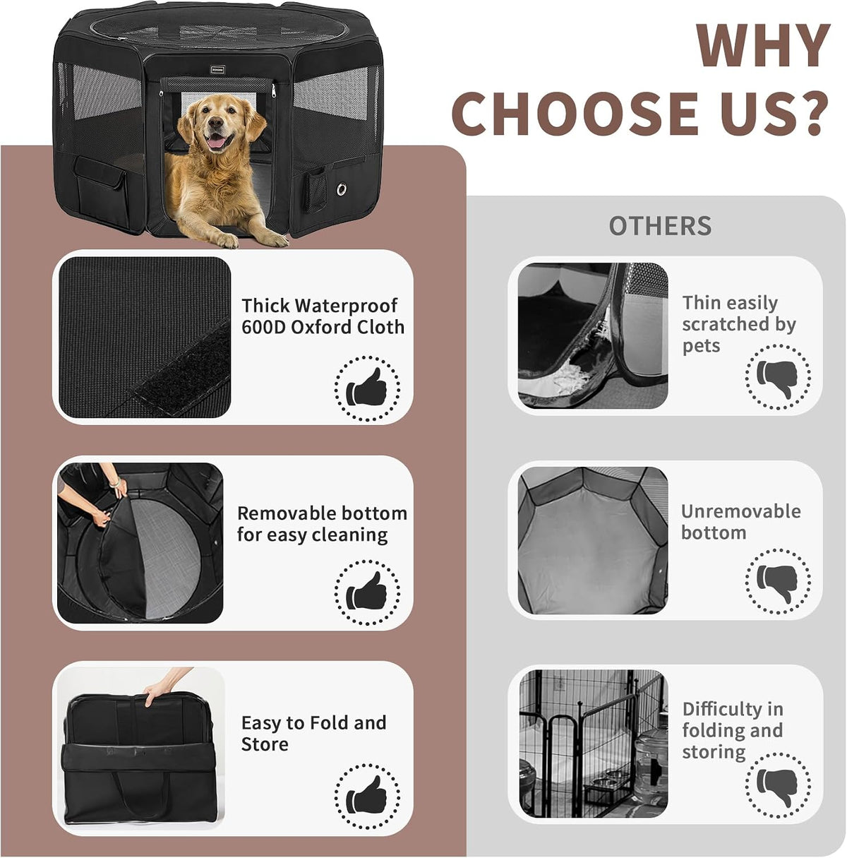 Dog Playpen Portable Pet Play Pens for Small Dog/Cat/Rabbit/Chicks - Black / 8 / Extra Large (55"x55"x30") - image 4