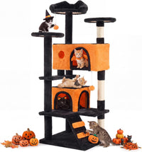Sweetcrispy 54-inch Cat Tree Tower with Scratching Posts - Black & Orange / 54IN