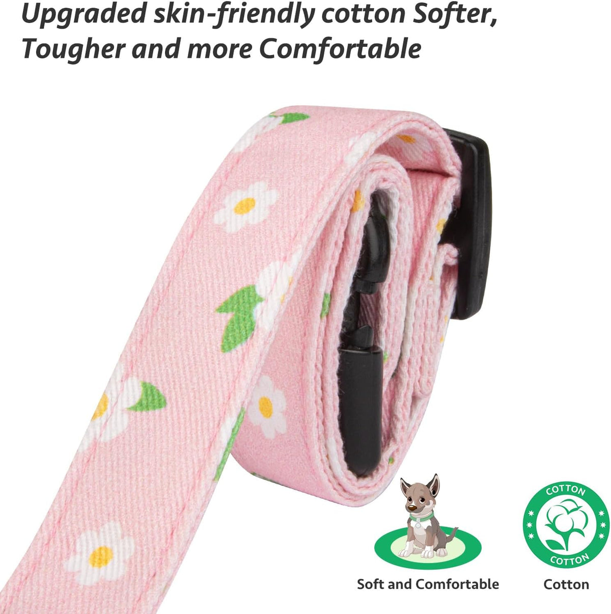 Cotton Dog Collar White and Pink Love Heart with Pendant Cute Dog - Pink Flower / L - image 4