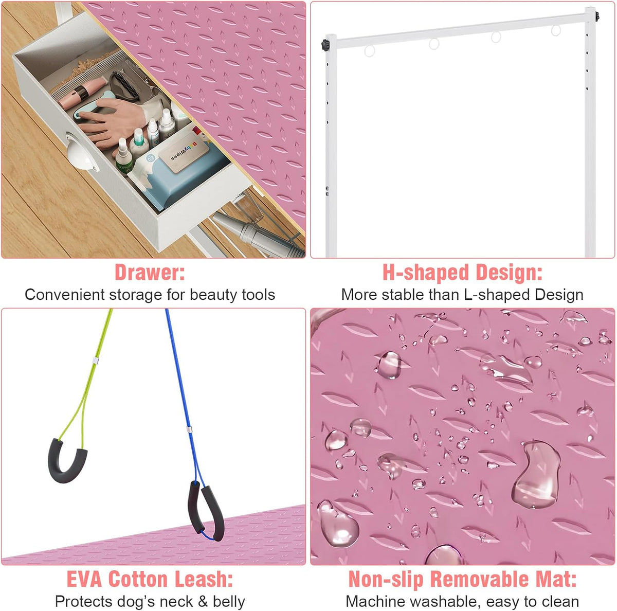 Dog Grooming Table with Drawers and Mesh Tray - Pink / Medium,1‑Drawer - image 3