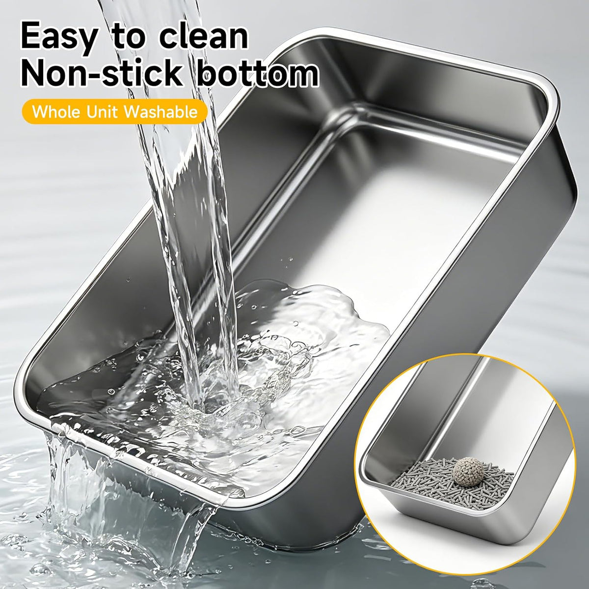 Stainless Steel Litter Box with Scoop, Small Metal Pan for Cats - Light Gray - image 3
