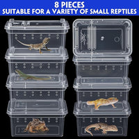 Irenare 8 Pcs Reptile Breeding Breeding Box Plastic Spider Terrarium Tarantula Feeding Box for Bearded Dragon Lizard Spider Gecko Scorpion(Vent Holes,4.33 x 2.76 x 2.95 Inch)