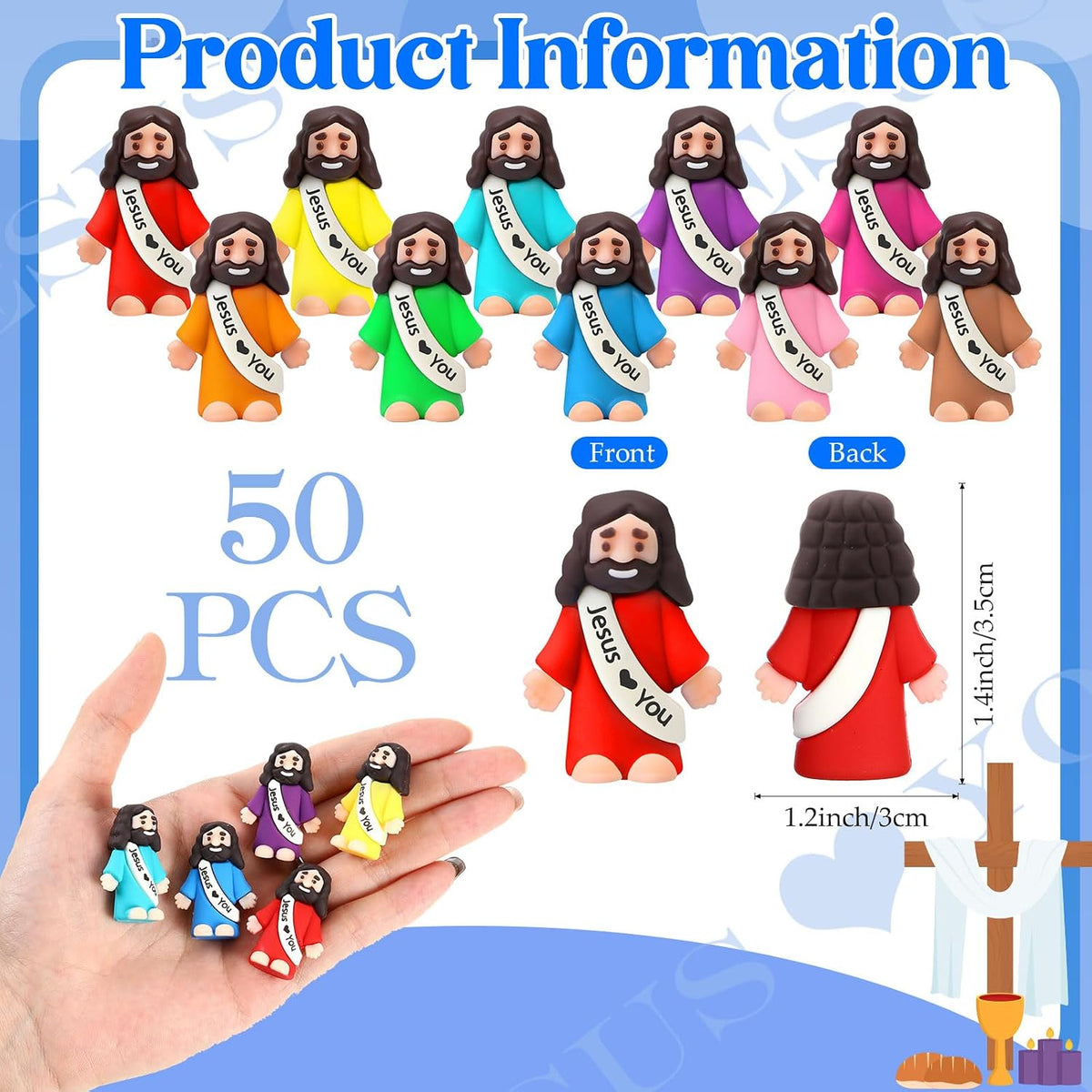Bememo 50pcs Mini Jesus Loves You Religious Figures - Colorful - image 2