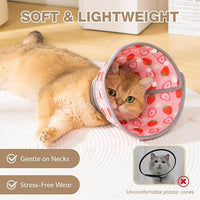 Avont Cat Cone Collar Soft to Stop Licking, Adjustable Foldable Lightweight Kitten Recovery Collar After Surgery for Small Dogs, Elizabeth Cone of Shame Alternative -Strawberry(L)