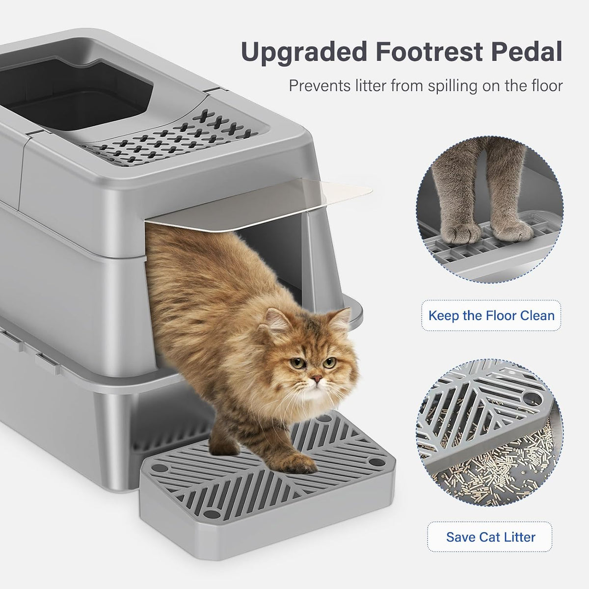 Aphyxen XL Stainless Steel Litter Box with Lid - XL Grey - image 4