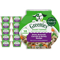 Greenies Smart Topper High Protein Wet Mix-in for Dogs, Duck, Broccoli, Carrots & Barley Recipe in Vitabroth Broth - Bone Broth + Vitamins E & B1, 10 Count