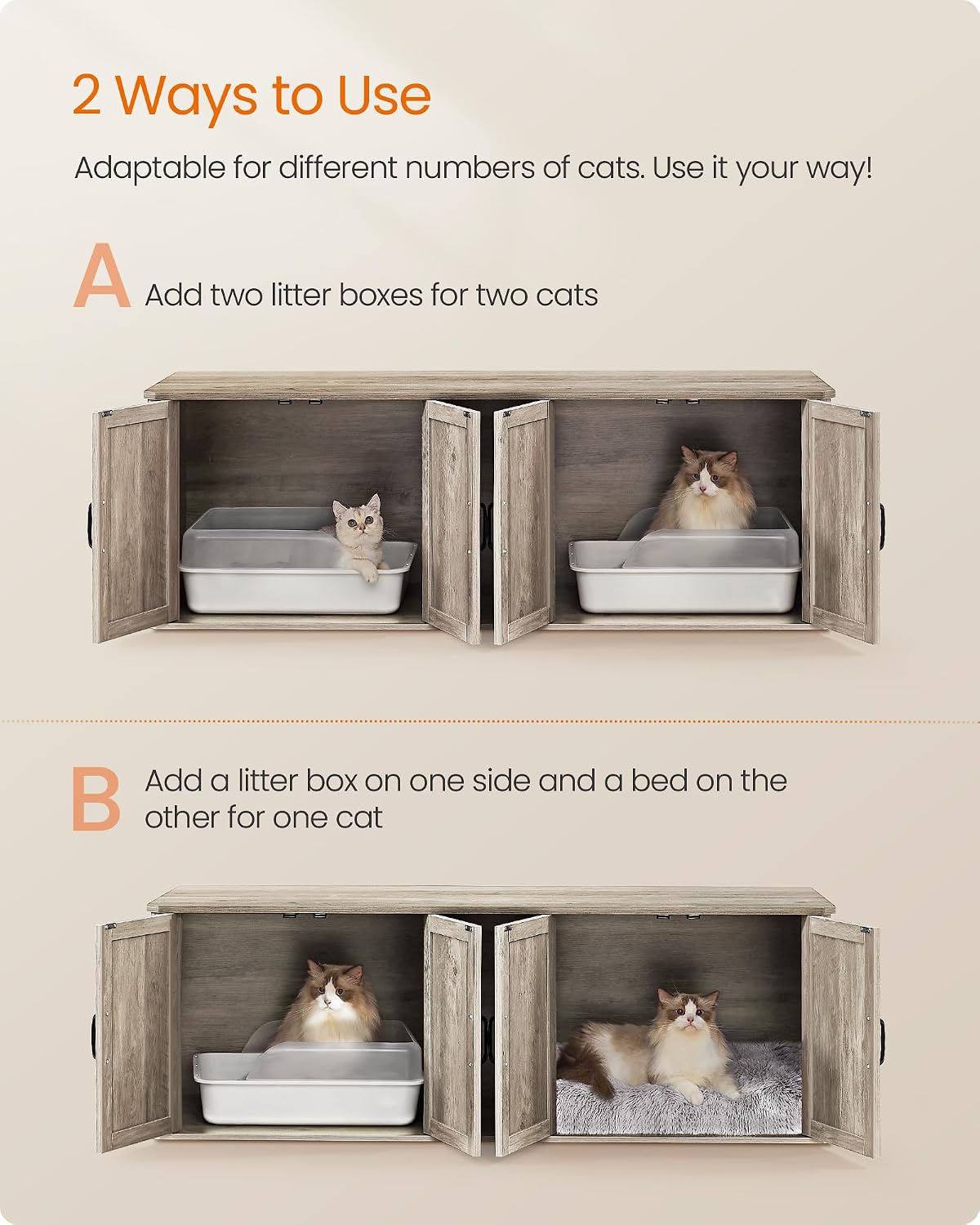 Feandrea Double Cat Litter Box Enclosure for 2 Cats, Front Entry – Essentials for Cats - Heather Griege / XXL (59"L x 19"W x 19.5"H) - image 3