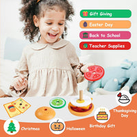 Pajojoqa wooden sandwich stacking toy with egg, cheese, bacon, lettuce, tomato and bun pieces - view 6