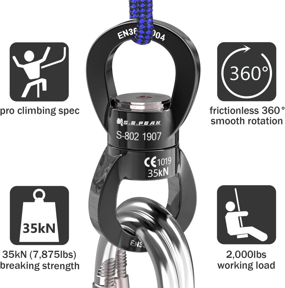 PROND 35kN aluminum swing swivel spinner with sealed ball bearings - view 13