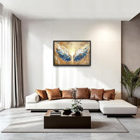 Extra Large Angel Wings Framed Wall Art for Living Room,Oversized Golden Wings Pictures Wall Decor,Holy Gold Blue Canvas Print Painting Modern Artwork Bedroom Office Bathroom 36L" x 24W"
