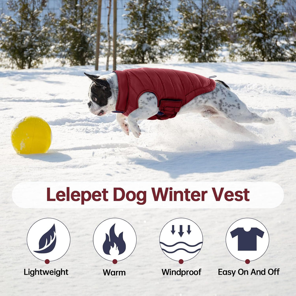 Lelepet Reversible Dog Coat Windproof Dog Jacket Lightweight Puffer - Large / Wine Red - image 4