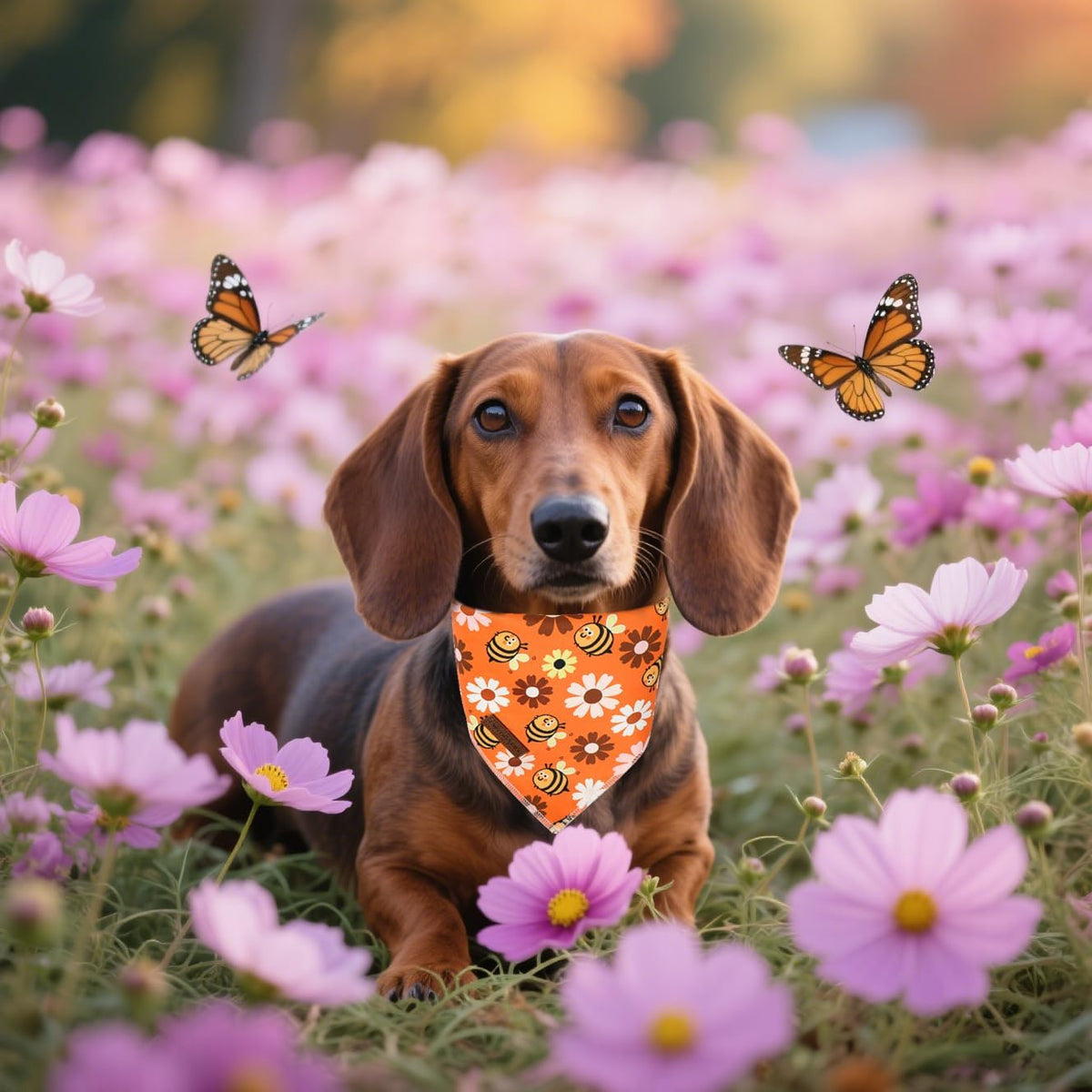 Dog Bandanas 1PC Washable Cotton Triangle Dog Scarfs for Small Medium - Large / Bee Daisy - image 4