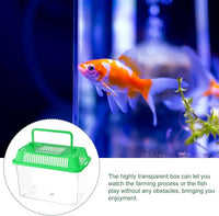 Portable Fish Tank Handheld Fish Tank,Plastic Mini Fish Box Transparent Cutout Design, Plastic Aquarium with Handle for Turtle and Pet Fish (Random Color Lid)