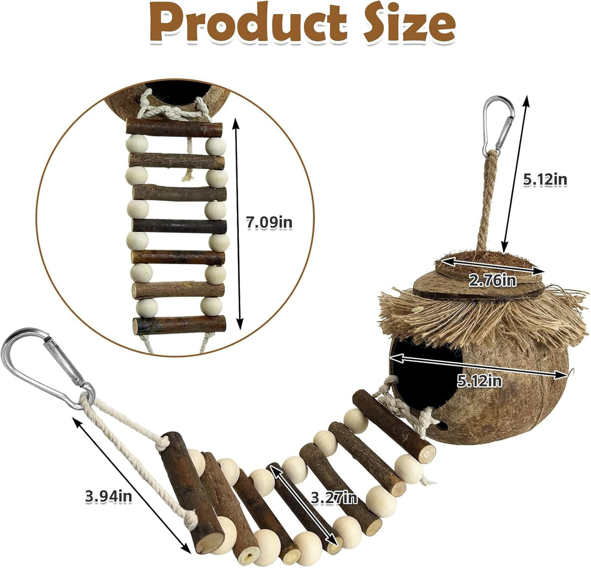 PINVNBY Coconut Bird Nest Hut with Ladder - Fruit wood ladder - image 4