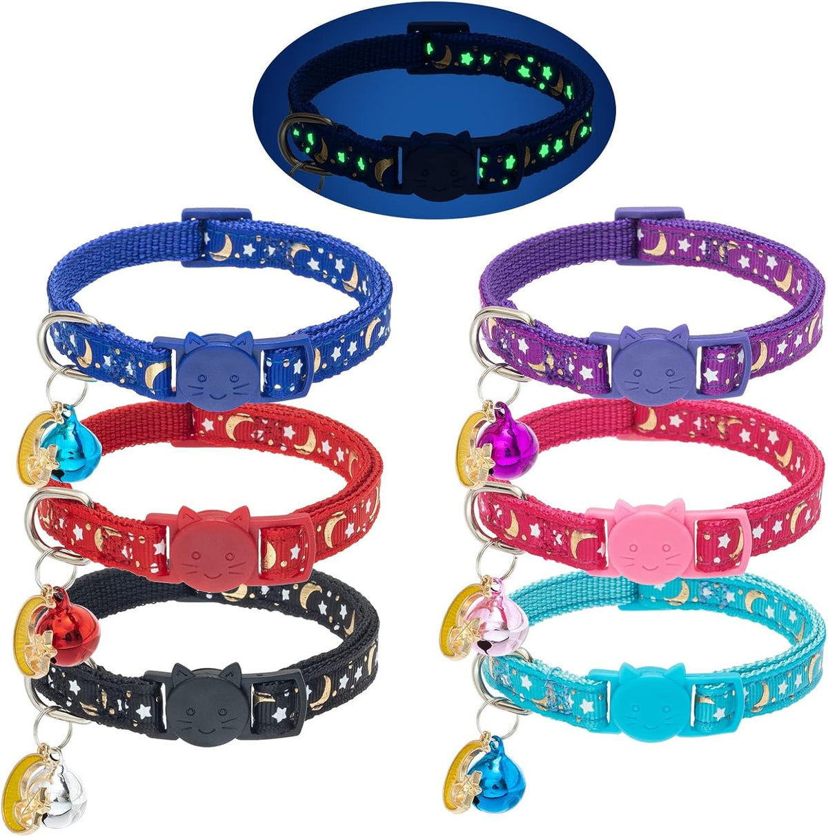 Halloween Cat Collar Breakaway with Bowtie and Bells - Star & Moon