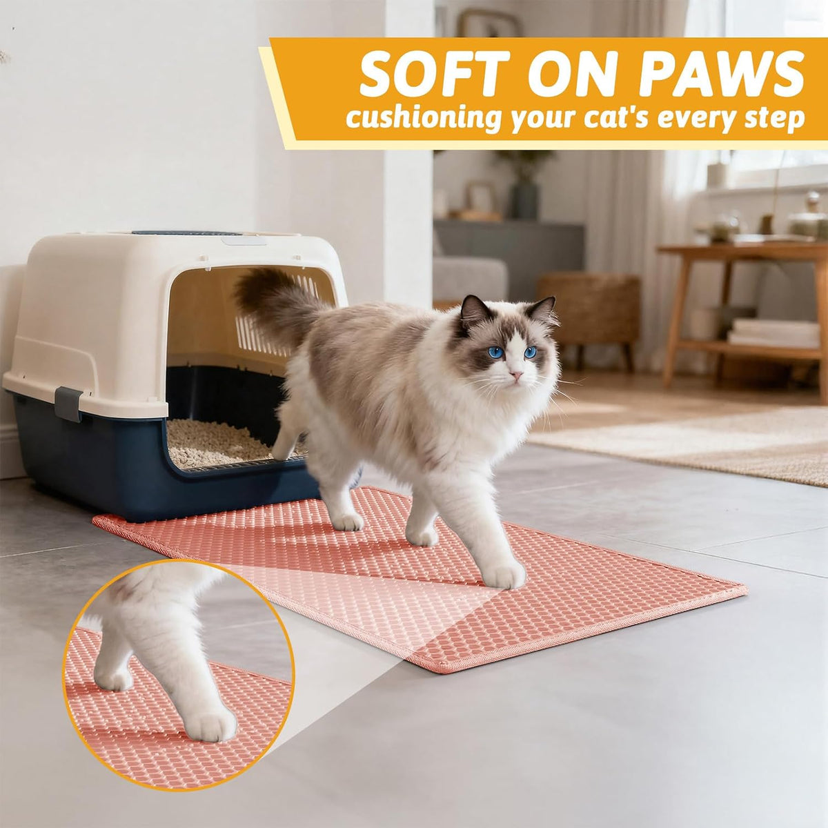 Pieviev Cat Litter Mat, Double-Layer Waterproof Litter Trap - Coral Red / 24x15 Inch - image 4