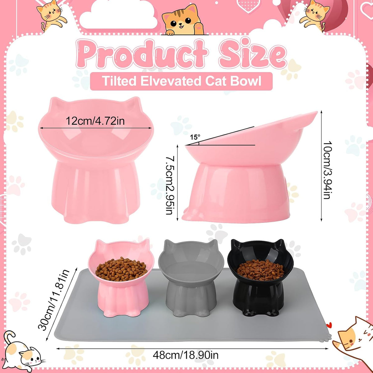 3 Pcs Raised Cat Bowl 15° Elevated Cat Food Bowl Tilted Cats Bowls - Pink, Grey, Black - image 2