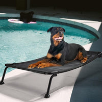 Veehoo Outdoor Elevated Dog Bed, Cooling Raised Dog Cot Bed XL, Portable Waterproof Curved Dogs Hammock Beds for Outside, up to 150lbs, Black Legs, Black 49"