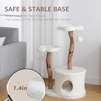 NATURAL EXPRESSIONS Modern Cat Tree and Tower for Indoor, Luxury Solid Wood Condo for Large Cats, Flower Cat Tree with Scratching Post, Cat Climbing Furniture with Cat Hiding Enclosure