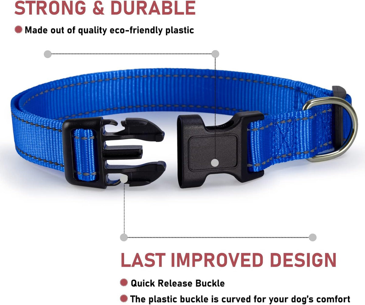 Reflective Dog Collar, Puppy Collar with Buckle Adjustable - Navy Blue / Small :Width 5/8",Neck 10-14" - image 2