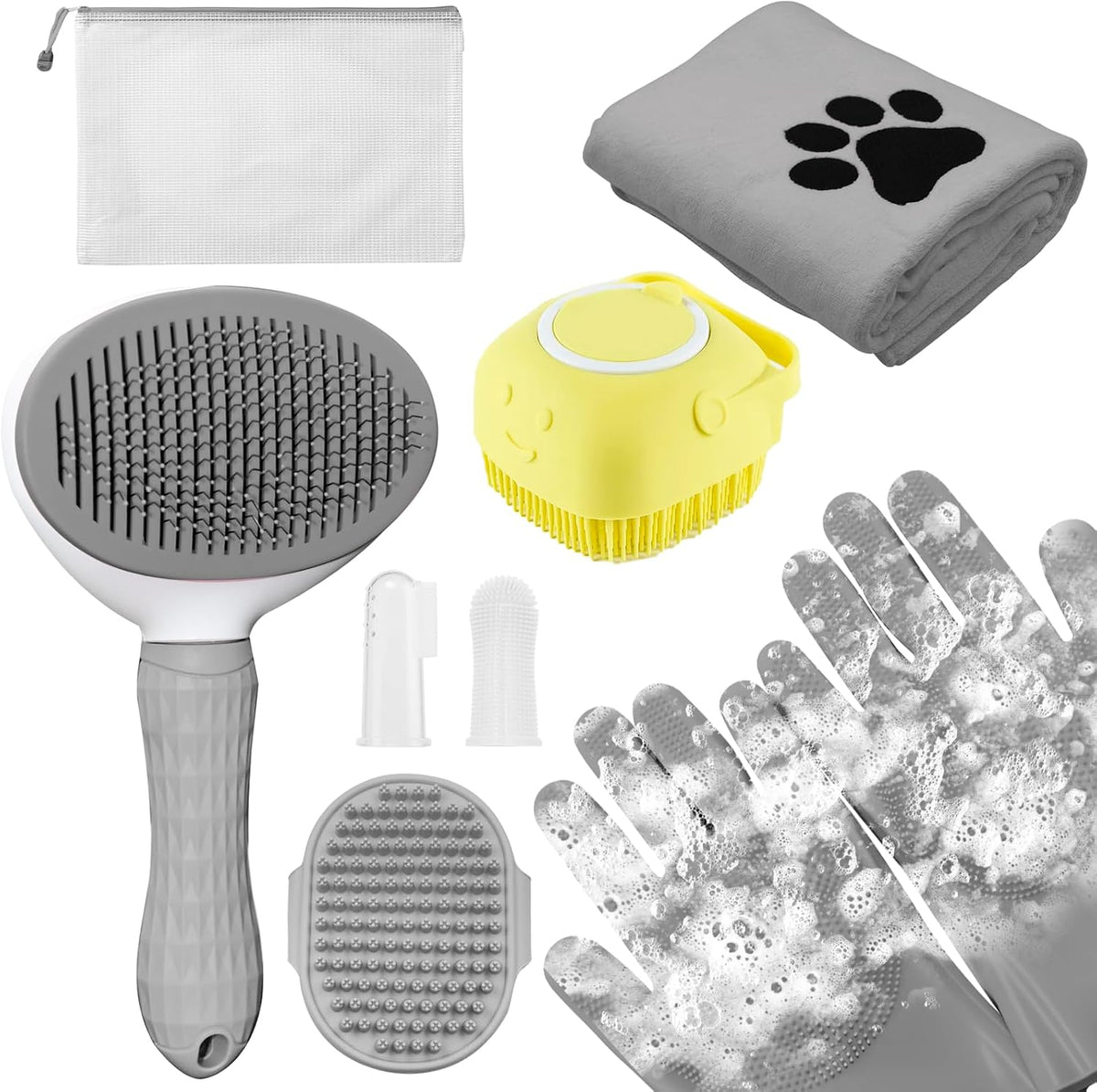 Dog Grooming Kit for Shedding, Bath Gloves - 8 PACK / Gray