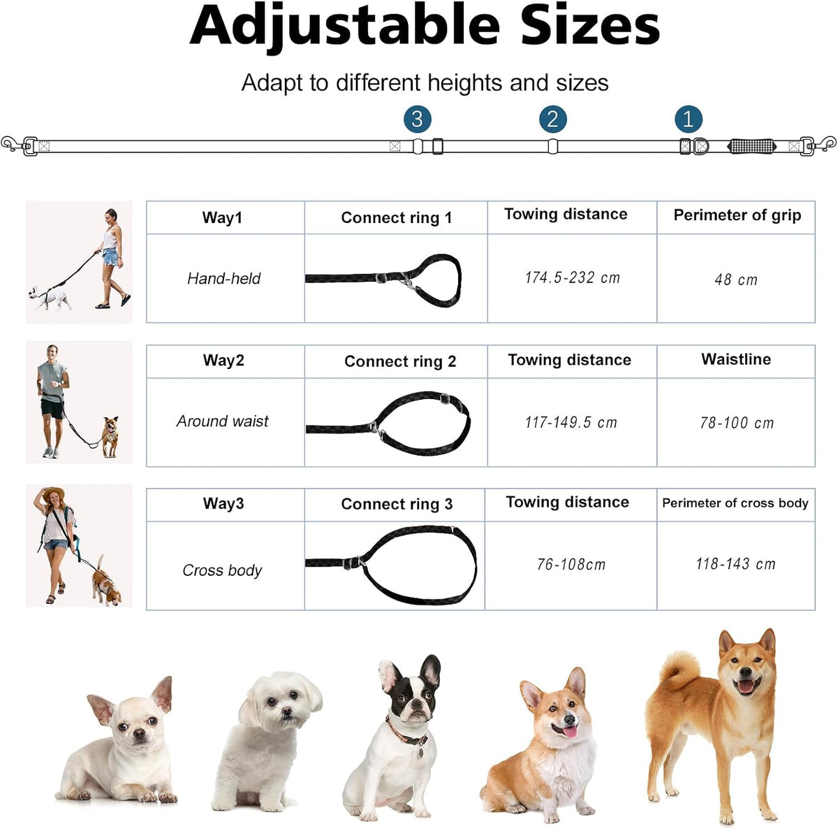 8.5ft Hands Free Dog Leash Adjustable for Medium Dogs - 8.5ft / Black - image 4