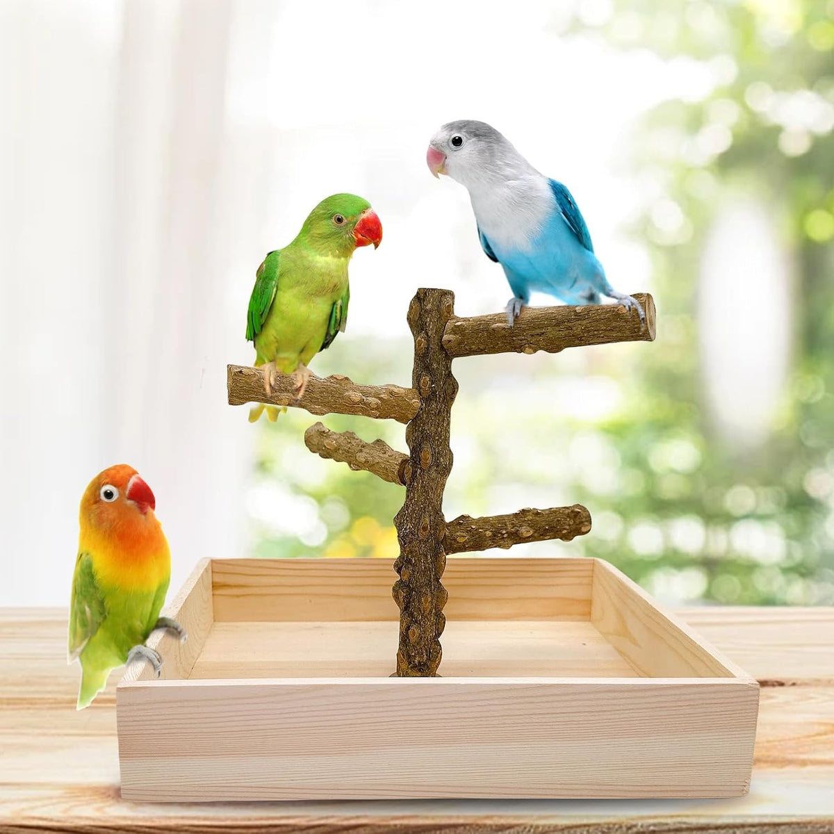 Natural Wood Bird Perch Stand Playground Parrot Toys Bird Cage - image 2