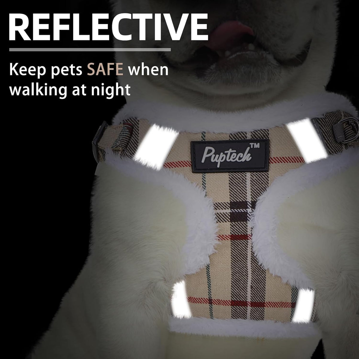 PUPTECK Dog Harness and Leash Set Small Sized - M (17-25lbs, Chest 17"-21") / #3 Beige(Plush Plaid) - image 4