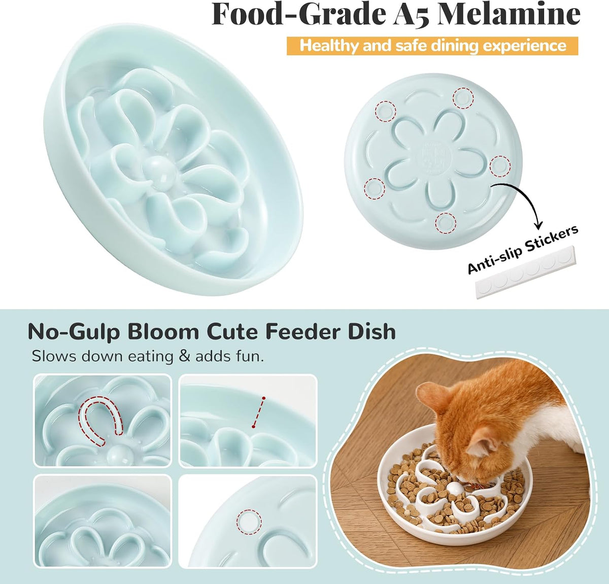 Melamine Cat Slow Feeder Bowl Set - White & Green & Blue / 3 PACK - image 4