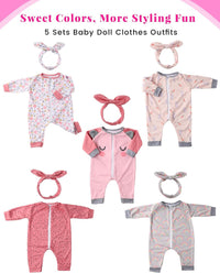 BABESIDE 5 Sets of Reborn Baby Doll Clothes, Headbands for 17 - Pink - image 2