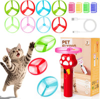 Cat Toy Disc Launcher, Rechargeable Interactive Cat Fetch Toy Launcher with 8 Flying Discs, Flying - Red