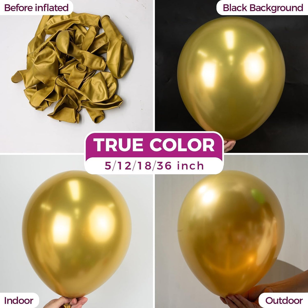 Bezente Assorted Latex Rainbow Balloons 100 Pack 12 inch – Fun for Kids & Family - 05-gold-s31 / 18inch (Large) - image 2