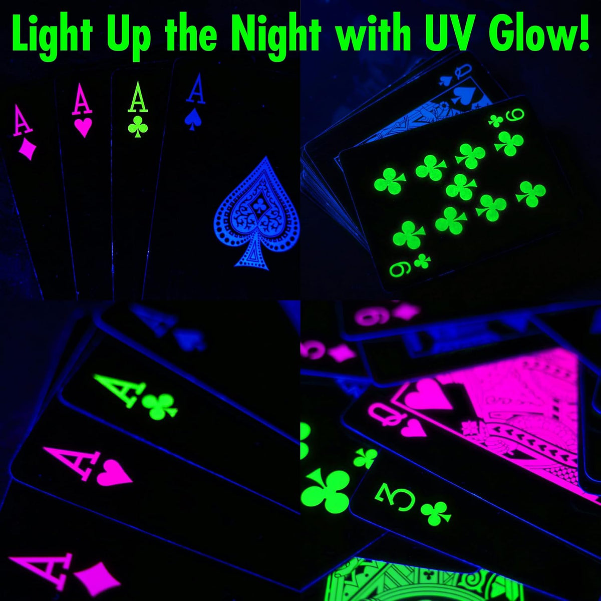 Funwares UV black light playing cards glowing neon colors under a black light - view 3