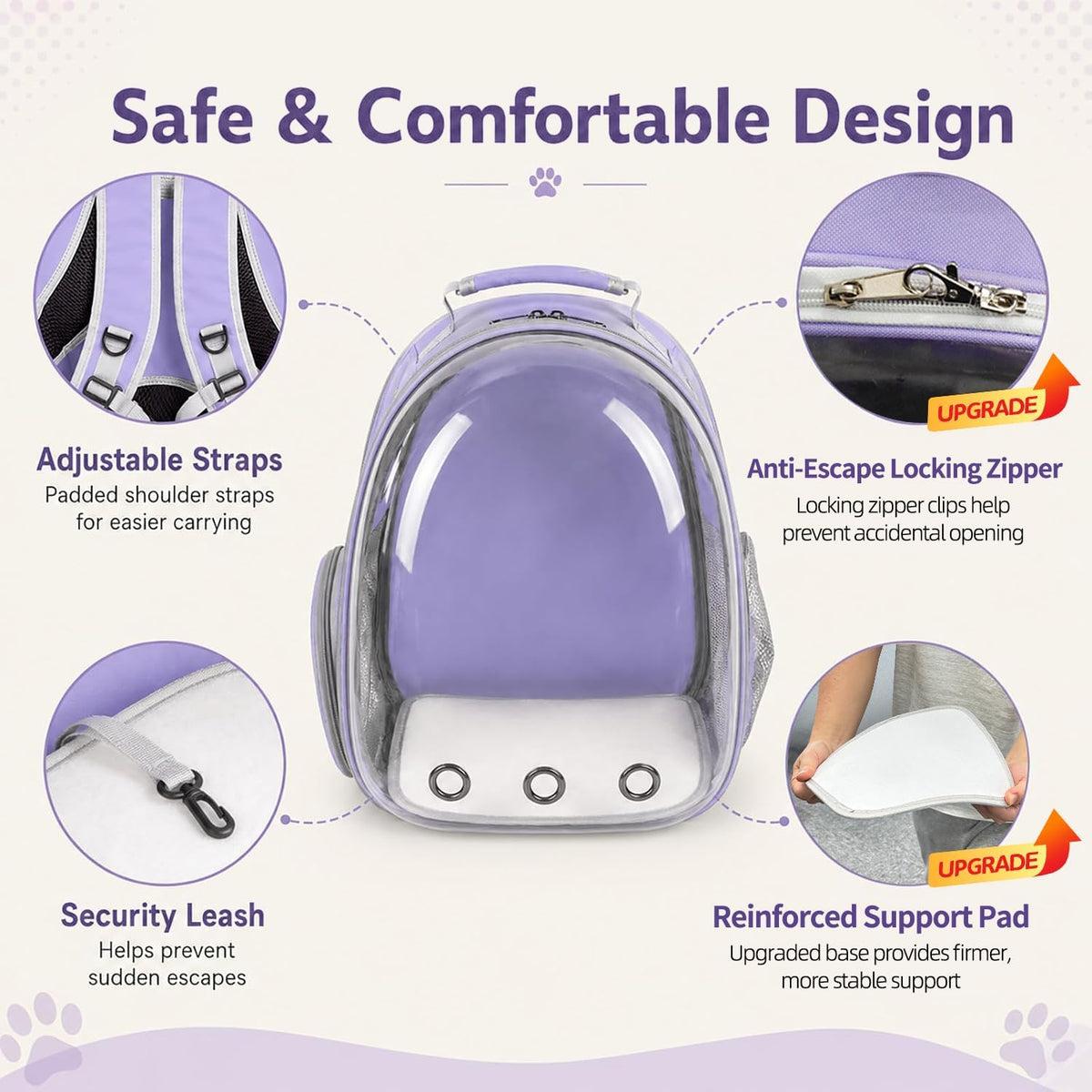 Expandable Cat Carrier Backpack with Bubble Window - Purple - image 3