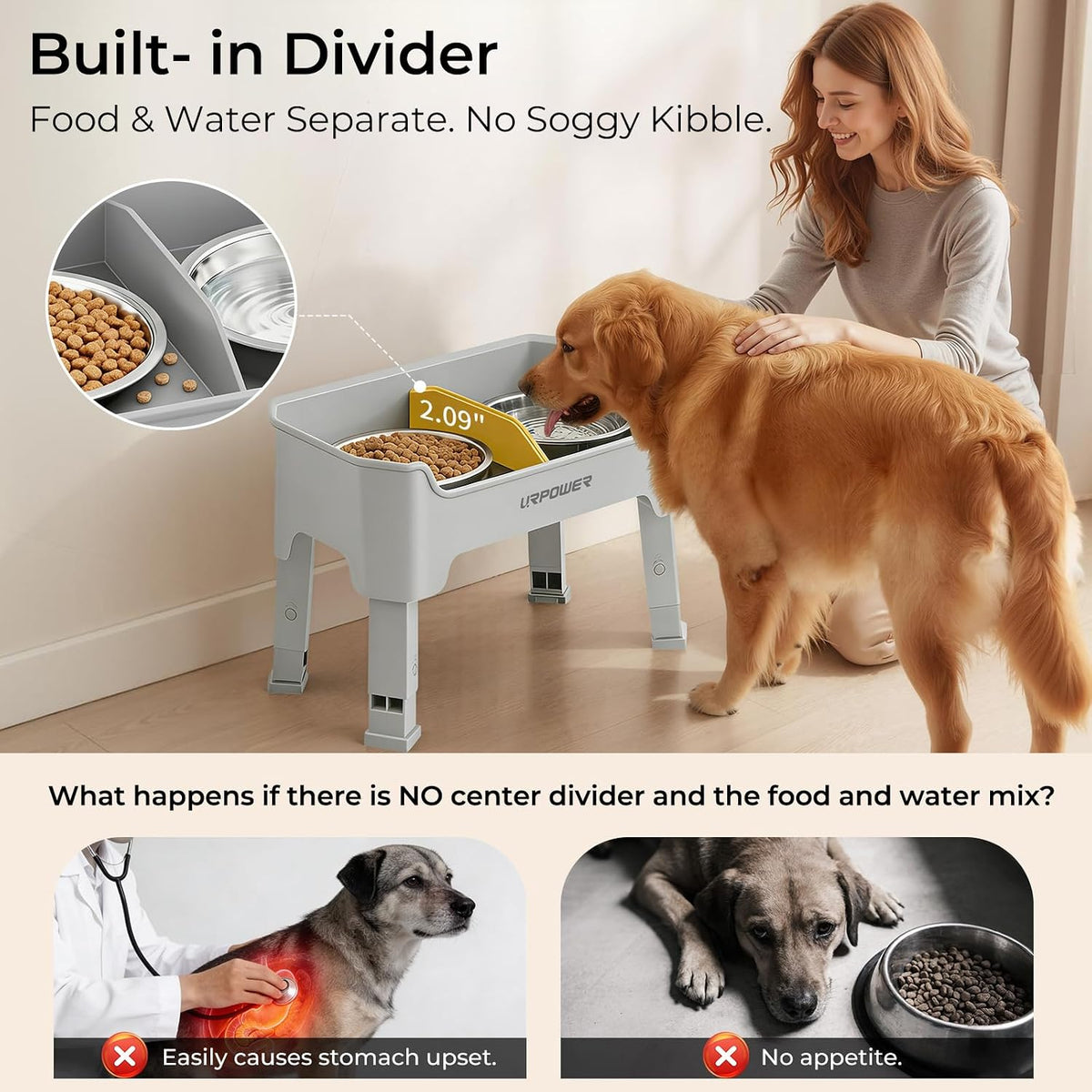 URPOWER Elevated Dog Bowls - Light Grey / Medium - image 4